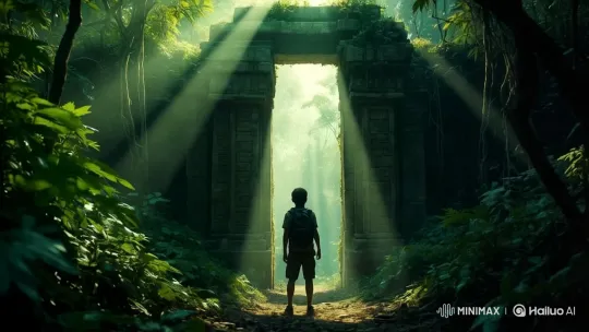 Boy at Gateway: A Journey into the Mystical Jungle – AI Generated Video | Hailuo AI