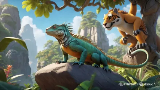 Jungle Animals in Motion: Vibrant 3D Cartoon Scene – AI Generated Video | Hailuo AI