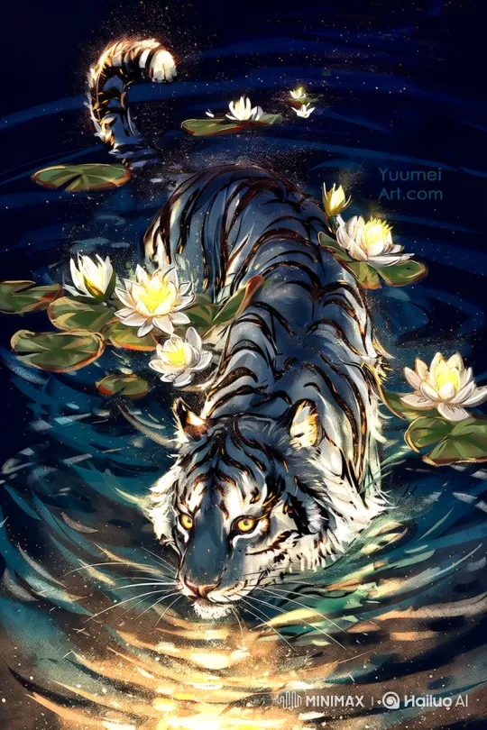 Mystical Tiger Reflects in Enchanted Waters – AI Generated Video | Hailuo AI