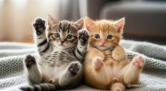 Two Kittens Relax and Play on a Knitted Blanket – AI Generated Video | Hailuo AI