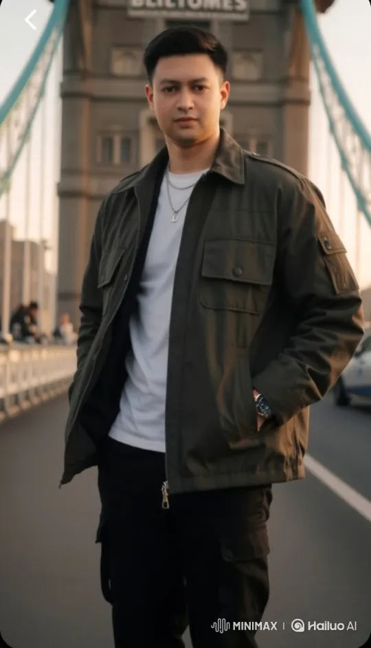Young Man on Bridge Amidst City Life – AI Generated Video | Hailuo AI