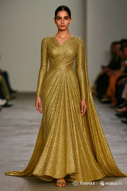 Stunning Model Struts in Sparkling Gown on Fashion Runway – AI Generated Video | Hailuo AI