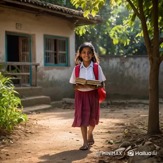 Young Girl Meera Enthusiastically Walks to School – AI Generated Video | Hailuo AI