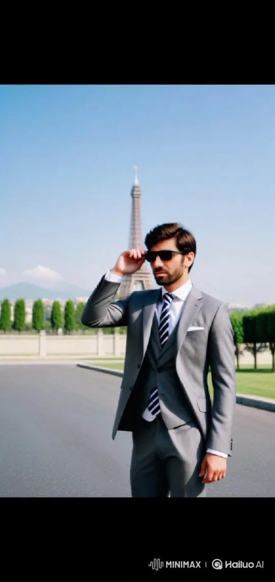 Stylish Man in Parisian Setting with Eiffel Tower – AI Generated Video | Hailuo AI