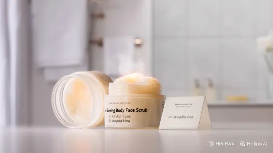 Luxurious Glowing Scrub Showcased by Dr. Muqadas Hina – AI Generated Video | Hailuo AI