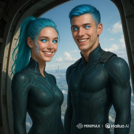 Futuristic Couple in High-Tech Vehicle Amidst Futuristic Cityscape – AI Generated Video | Hailuo AI