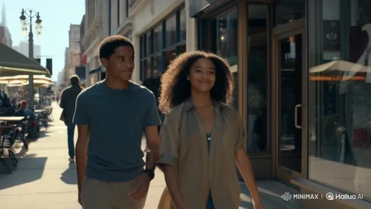 Stunning Mixed-Race Siblings Stroll Through City – AI Generated Video | Hailuo AI
