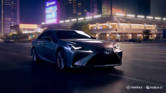 Lexus Sedan Showcases Sleek Design in Neon-Lit City Night – AI Generated Video | Hailuo AI