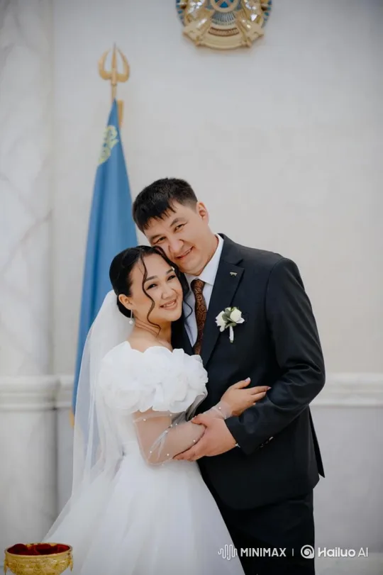 Newlywed Couple's Intimate Wedding Portrait – AI Generated Video | Hailuo AI