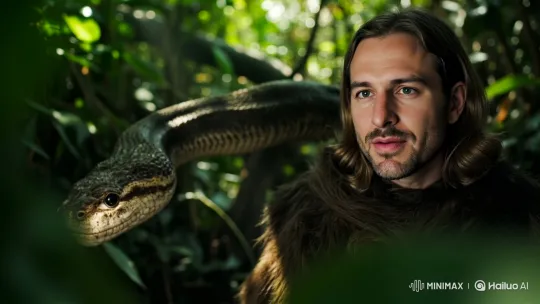 Man Escapes Sudden Snake Attack in Dense Jungle – AI Generated Video | Hailuo AI