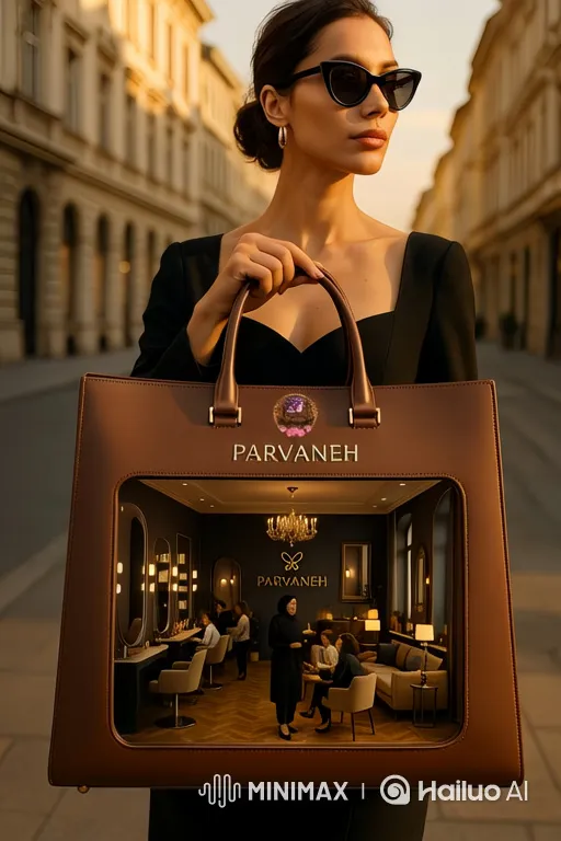 Stylish Woman Showcases Elegant 'Parvaneh' Bag with Miniature Beauty Salon Inside – AI Generated Video | Hailuo AI