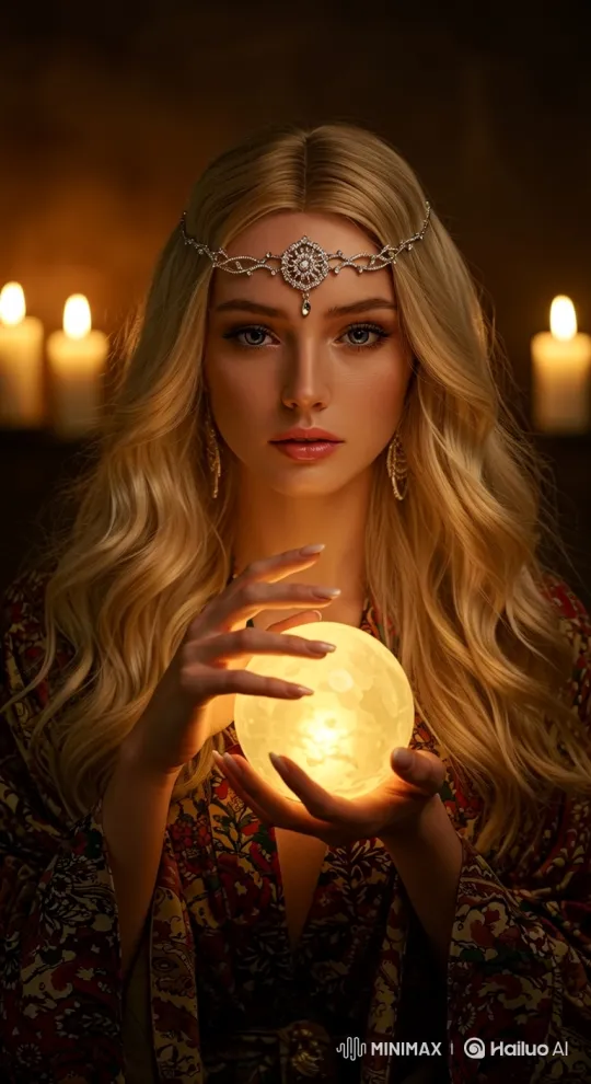 Mystical Woman Enchants with Whispered Secrets and Glowing Orb – AI Generated Video | Hailuo AI