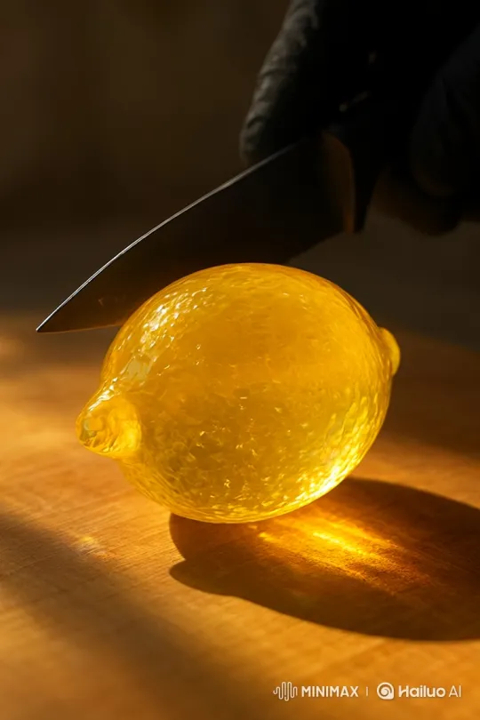 Lemon Slicing on Wooden Board with Knife – AI Generated Video | Hailuo AI
