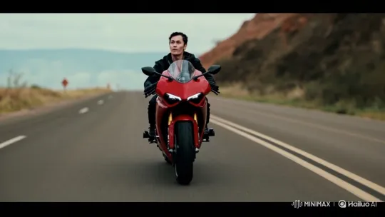 Motorcyclist Embarks on Solitary Journey Down Open Road – AI Generated Video | Hailuo AI