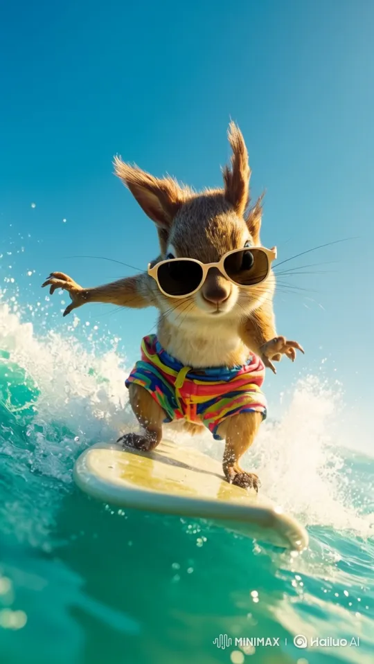 Squirrel Surfs Wave with Style – AI Generated Video | Hailuo AI