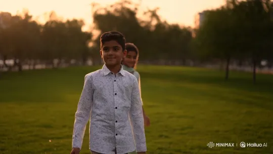 Serene Park Encounter During Golden Hour – AI Generated Video | Hailuo AI