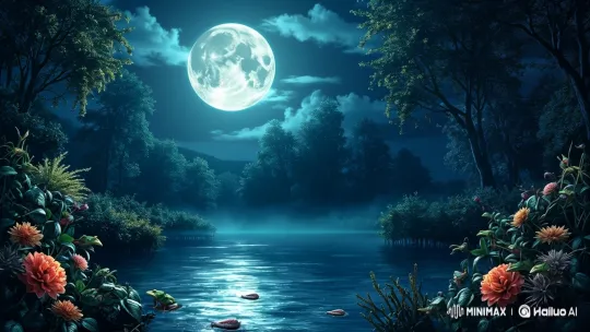 Enchanted Nightscape with Moonlit Lake and Frogs – AI Generated Video | Hailuo AI