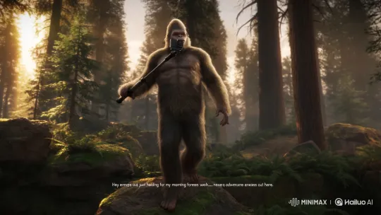 Bigfoot Vlogs His Morning Walk in the Pine Forest – AI Generated Video | Hailuo AI