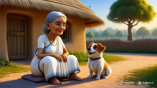 Elderly Indian Grandmother and Loyal Dog Enjoy Peaceful Morning – AI Generated Video | Hailuo AI