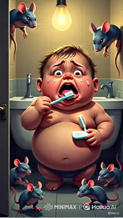 Baby Terrified by Mice While Brushing Teeth – AI Generated Video | Hailuo AI