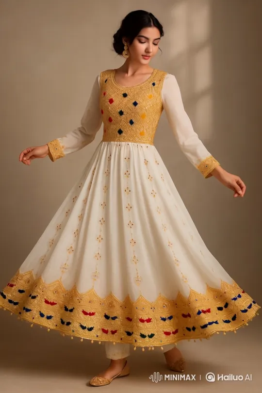 Elegant Woman in Ornate Gold-Embroidered Dress – AI Generated Video | Hailuo AI