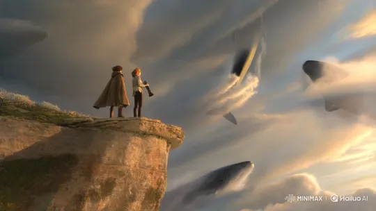 Whales Swim Through Clouds on Cliff's Edge – AI Generated Video | Hailuo AI