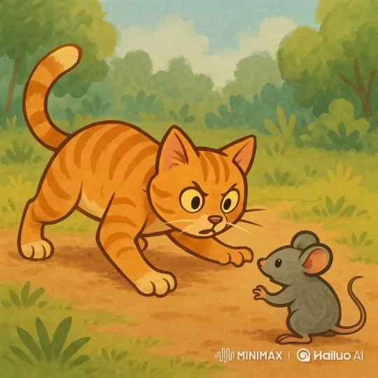 Cartoon Cat and Mouse Engage in Playful Stance – AI Generated Video | Hailuo AI