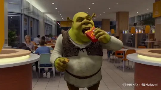 Shrek Dances Viral Tunes, Eats Fries at McDonald's – AI Generated Video | Hailuo AI