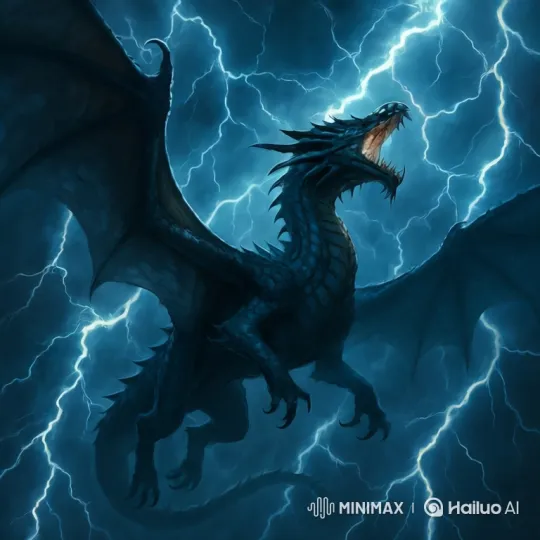 Dark Dragon Roars Amidst Thunderous Storm Sky – AI Generated Video | Hailuo AI