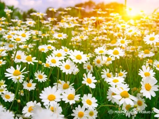 Sunlit Daisy Meadow: A Journey from Close-Up to Panorama – AI Generated Video | Hailuo AI