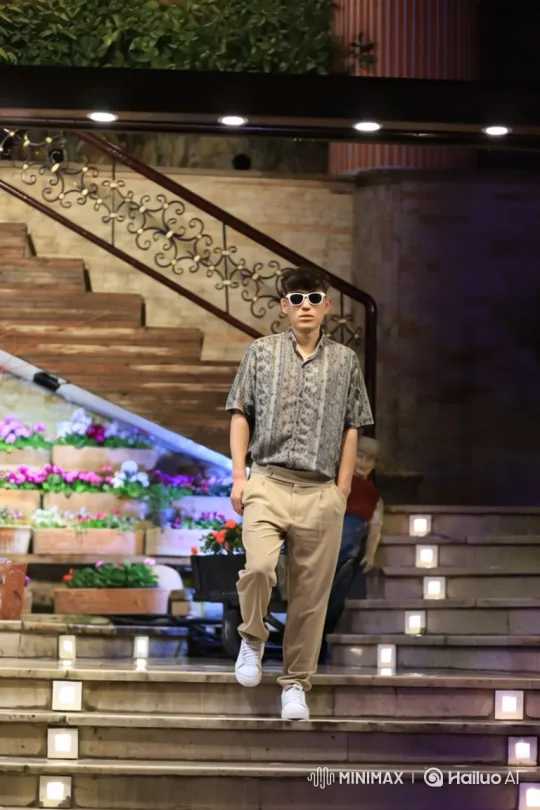 Stylish Young Man Descends Grand Staircase with Authority – AI Generated Video | Hailuo AI