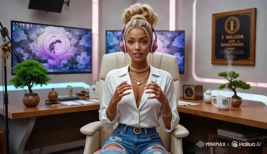 Lady Brews Tea While Engaging with YouTube Audience – AI Generated Video | Hailuo AI