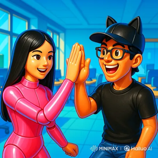 Toy Figures Celebrate with a High-Five and Money Shower – AI Generated Video | Hailuo AI