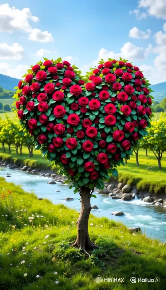 Idyllic Heart-Shaped Tree by a Flowing River – AI Generated Video | Hailuo AI