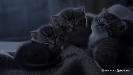 Lonely Kittens Huddle for Warmth in a Cold, Dim Setting – AI Generated Video | Hailuo AI