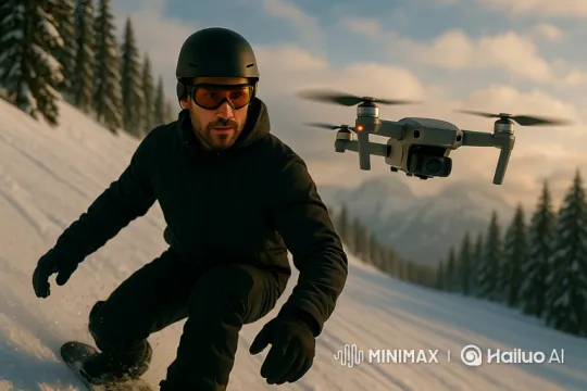 Snowboarder's Thrilling Descent Captured by Drone – AI Generated Video | Hailuo AI