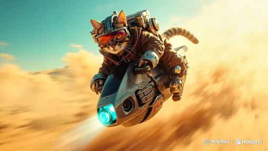 Tabby Cat Pilot Felix Races Across Desert in Futuristic Hovercraft – AI Generated Video | Hailuo AI