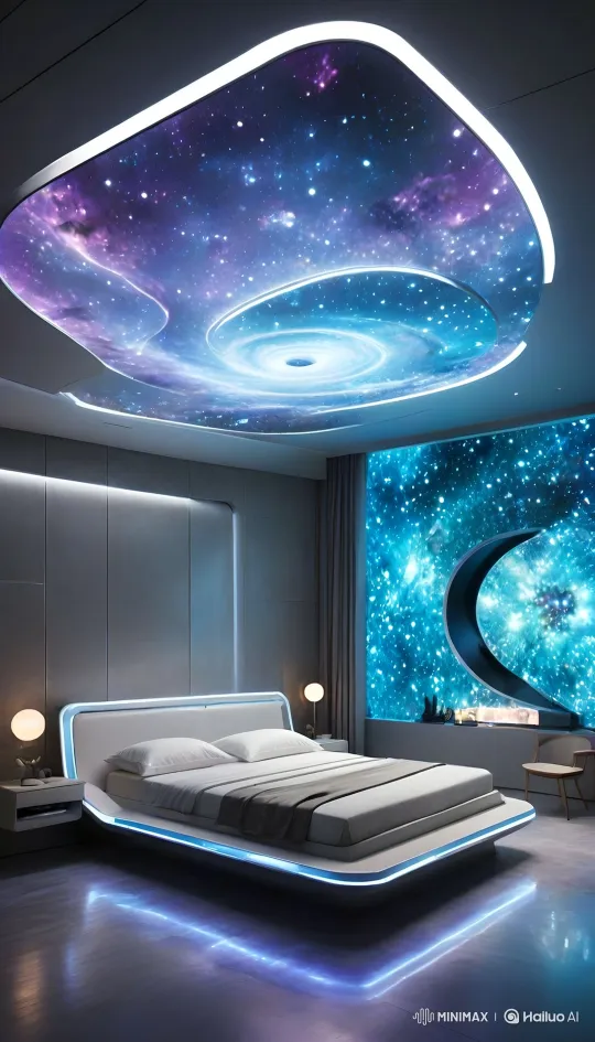 Futuristic Bedroom with Levitating Anti-Gravity Bed and Interactive Tech – AI Generated Video | Hailuo AI