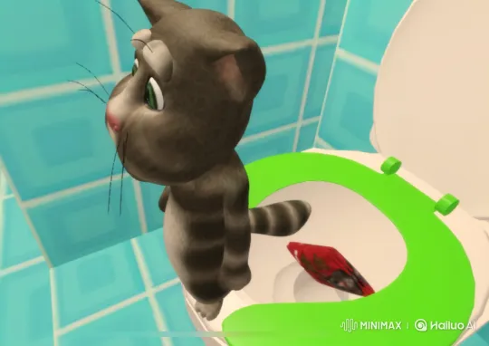 Cat and Dog Fight Over Potato Chips in Bathroom – AI Generated Video | Hailuo AI