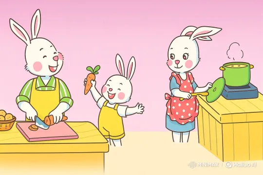 Happy Rabbit Family Cooking Together – AI Generated Video | Hailuo AI