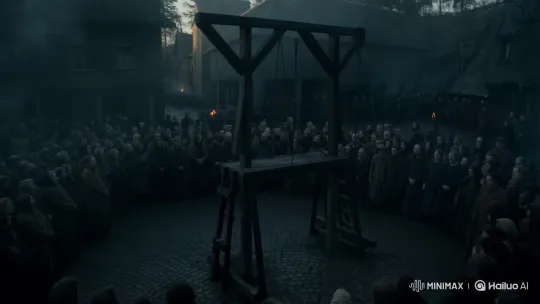 Medieval Execution Scene in a Gloomy Public Square – AI Generated Video | Hailuo AI