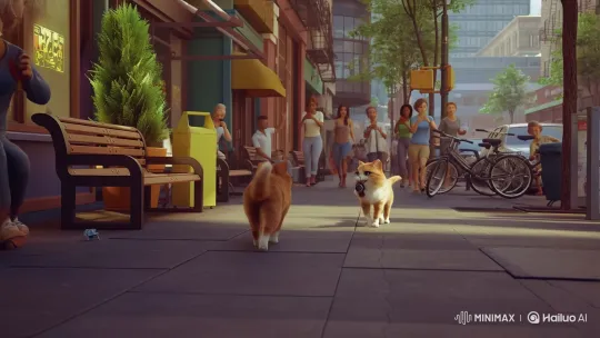 Two Cats Vlog on a Bustling City Street – AI Generated Video | Hailuo AI