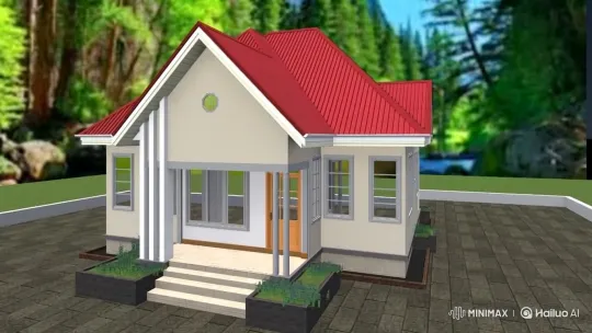 Modern Single-Story House with Red Roof in Forest Setting – AI Generated Video | Hailuo AI