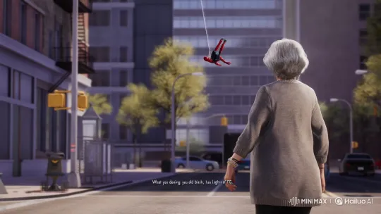 Spider-Man Confronts Unfazed Elderly Woman on City Street – AI Generated Video | Hailuo AI