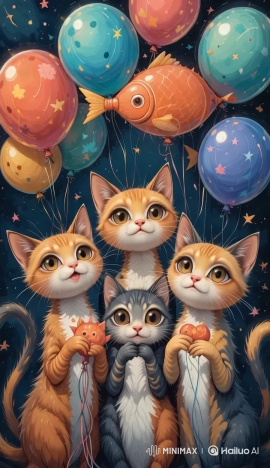 Magical Kittens with Swinging Balloons – AI Generated Video | Hailuo AI
