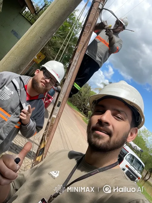 Workplace Affection: Men Kiss Amid Electrical Repairs – AI Generated Video | Hailuo AI