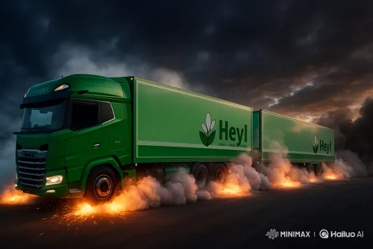 Powerful Truck with Flames and Smoke on Dark Road – AI Generated Video | Hailuo AI