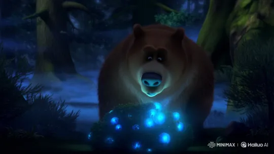 Bear Leila Gains Powers from Glowing Berries – AI Generated Video | Hailuo AI