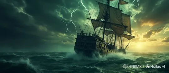 Storm-Battered Galleon Struggles Against the Elements – AI Generated Video | Hailuo AI