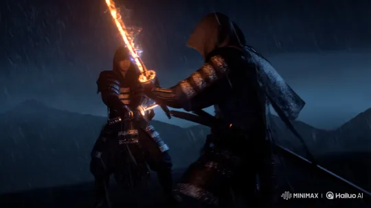 Elemental Katana Duel on Stormy Mountain Peak – AI Generated Video | Hailuo AI